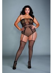 Combinaison bodystocking grande taille résille fantaisie - DG0355XBLK