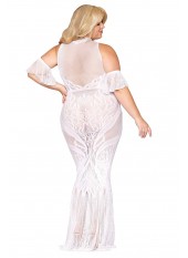 Robe bodystocking, grande taille, en résille t dentelle blanche - DG0490XWHT