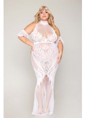 Robe bodystocking, grande taille, en résille t dentelle blanche - DG0490XWHT