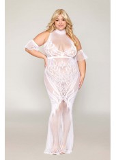 Robe bodystocking, grande taille, en résille t dentelle blanche - DG0490XWHT