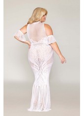 Robe bodystocking, grande taille, en résille t dentelle blanche - DG0490XWHT