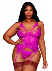 Bustier porte jarretelles grande taille rose avec string - DG13283XBEE