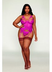 Bustier porte jarretelles grande taille rose avec string - DG13283XBEE