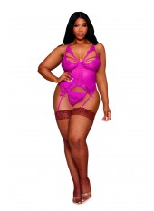 Bustier porte jarretelles grande taille rose avec string - DG13283XBEE