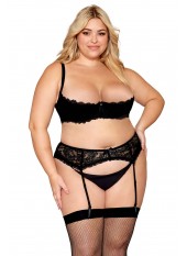 Soutien-gorge, grande taille, Demi-seins à armatures en dentelle noire - DG13252XBLK