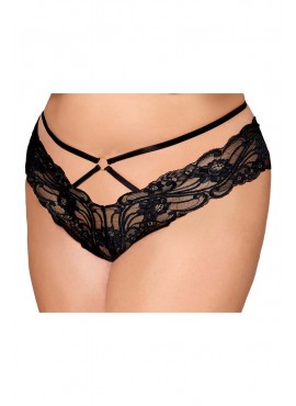 Culotte en dentelle noire, grande taille, avec lanières et chaines dorées - DG1489XBLK