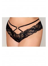 Culotte en dentelle noire, grande taille, avec lanières et chaines dorées - DG1489XBLK