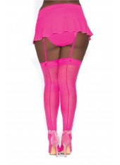 Bas nylon rose néon coutures grande taille pour jarretelles - DG0007XHPK