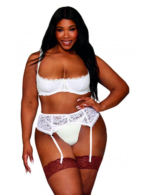 Soutien-gorge, grande taille, Demi-seins à armatures en dentelle blanche - DG13252XWHT