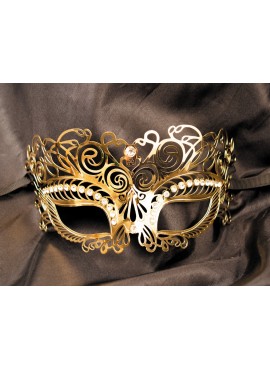 Masque vénitien Giulia rigide doré avec strass - HMJ-035B