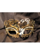 Masque vénitien Giulia rigide doré avec strass - HMJ-035B