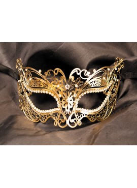Masque vénitien Alba rigide doré avec strass - HMJ-039B