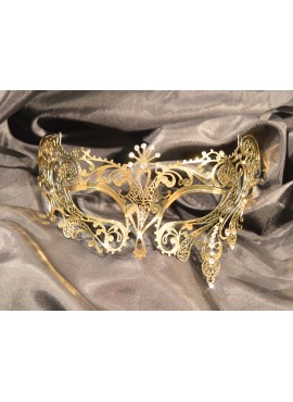 Masque vénitien Bianca rigide doré avec strass - HMJ-047B