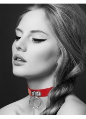 Collier en cuir rouge SM avec anneau métal argenté pour laisse - CC6060010030