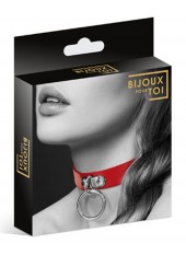 Collier en cuir rouge SM avec anneau métal argenté pour laisse - CC6060010030