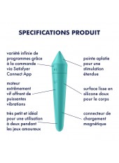 Vibromasseur connecté turquoise USB Ultra Power Bullet 8 Satisfyer - CC597744