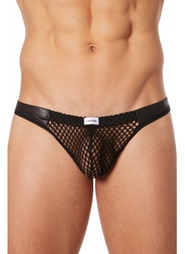 String noir filet avec bandes simili cuir - LM911-57MBLK